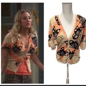 Lucky Brand Vintage Butterfly Short Sleeve Cardigan